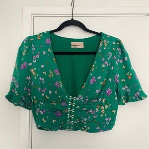 Urban outfitters green floral plunge hook and eye crop top size medium